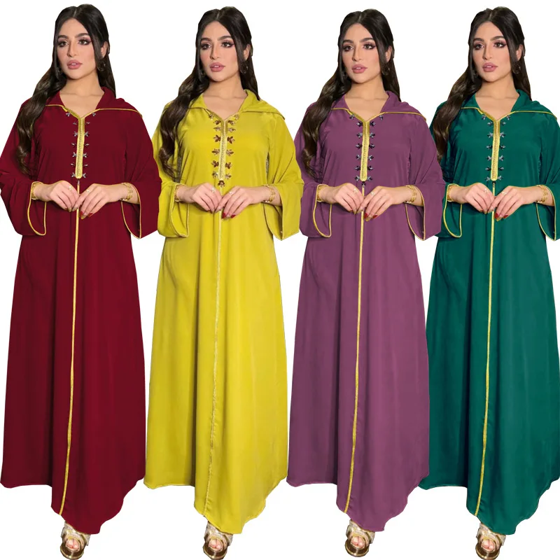 

Ramadan Eid Mubarak Abaya Women Muslim Dress Arabic Dubai Hooded Jalabiya Moroccan Kaftan Diamond Ribbon Islamic Ethnic Clothing, As pictures