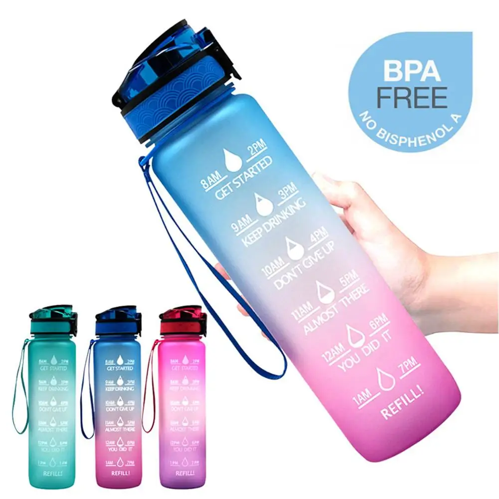 

1L Portable Motivational Sport Water Bottle With Time Marker Leakproof Bottle For Fitness Sports