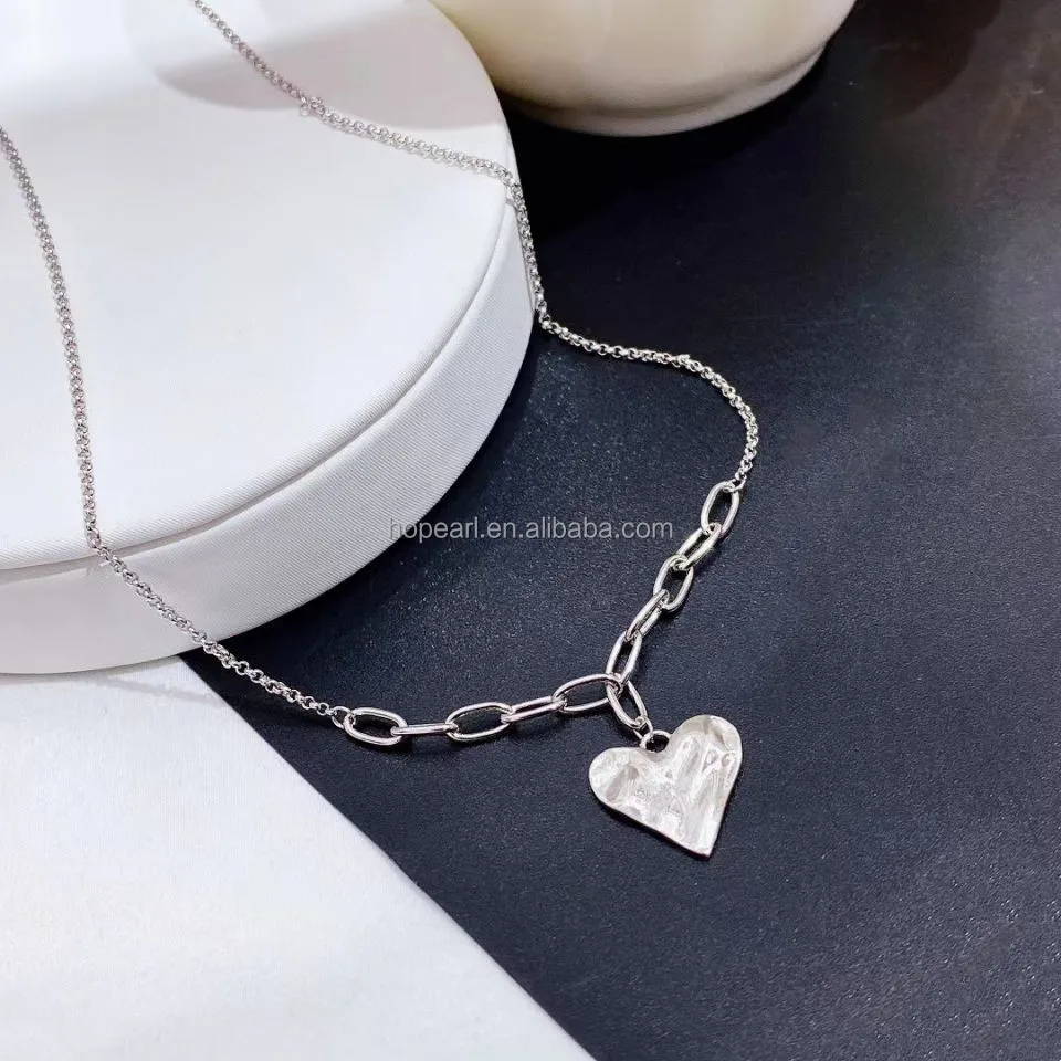

9XL04B Sterling Silver Ins Style Necklace Heart Shaped Pendant Necklaces Jewelry Women