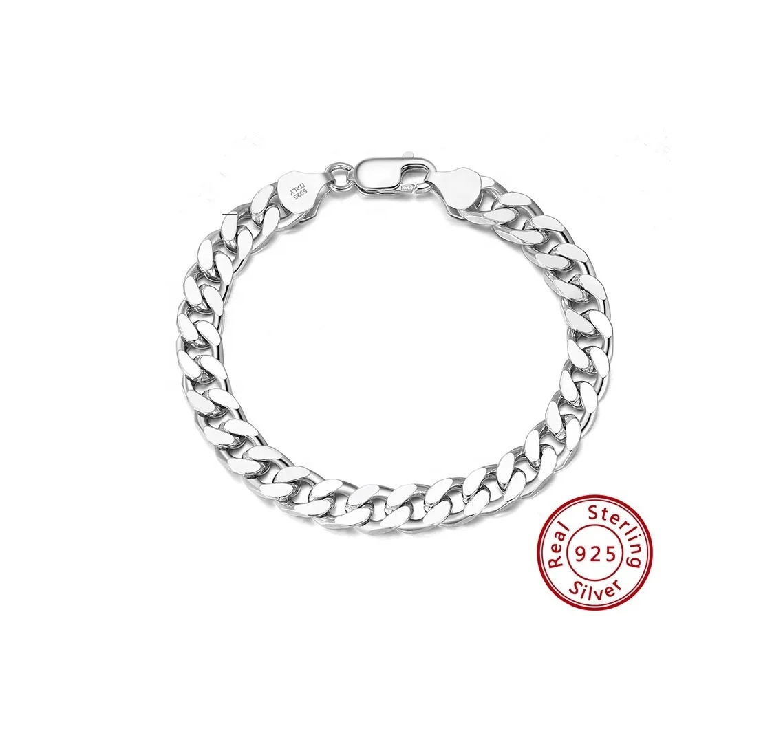 

Fashion Unisex Men Women S925 Sterling Silver Chain Bracelet jewelry Hiphop Cuban chunky Bracelets Elegant Gift Silver Bracelets, Picture shows