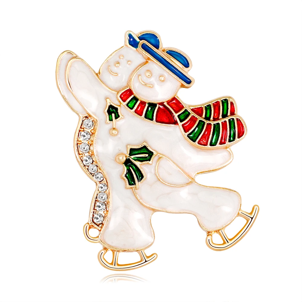 

Double Figure Skating Snowman Brooches Charming Enamel White Red Blue Brooch for Women Children Christmas Gift Jewelry Pins