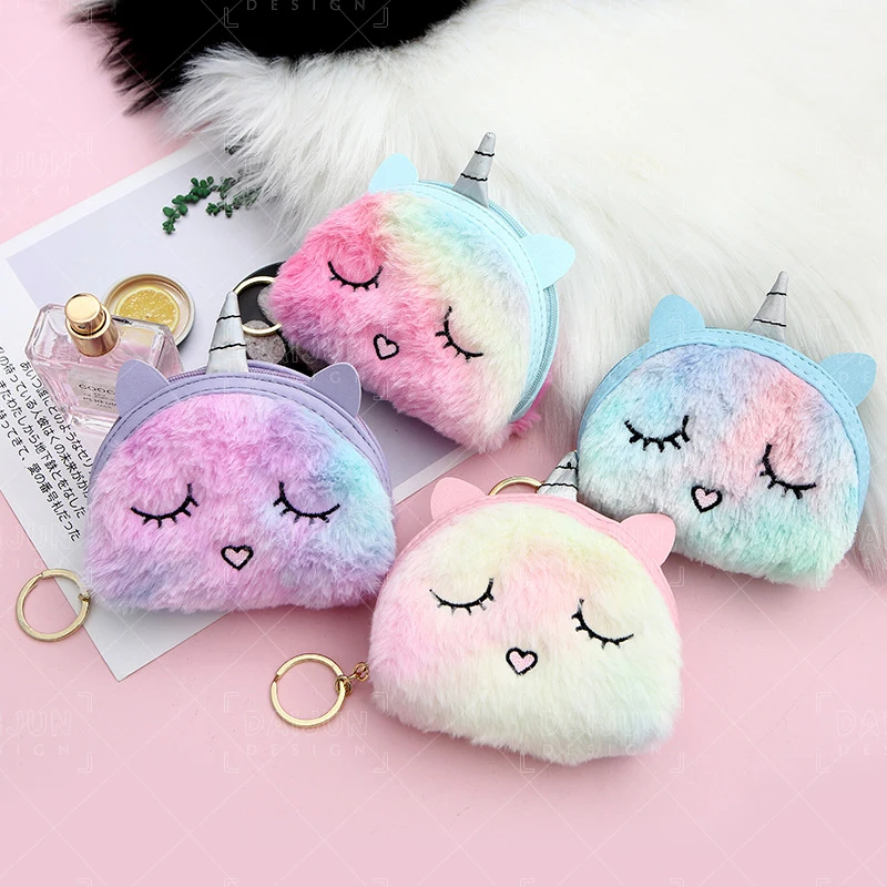 

Small Cute Plush Coin Bag With Lovely Unicorn Children Lovely Suede Cartoon Coin Purse Low MOQ