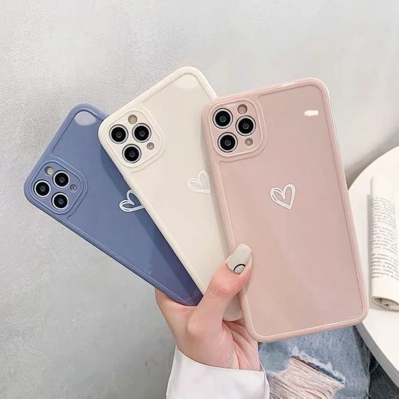 

Shockproof Candy Color Love Heart Camera Protection TPU Phone Case For iPhone 13 11 12 Pro Max X XS MAX XR SE2020 7 8 Plus