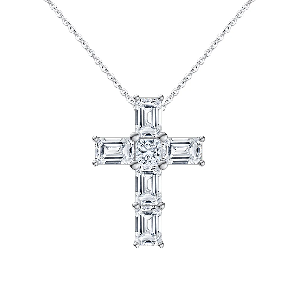 LZN09 RINNTIN Valentine Gift Christian Jesus Cross Pendant Necklace 925 Sterling Silver 8A Premium Cubic Zirconia Cross Necklace