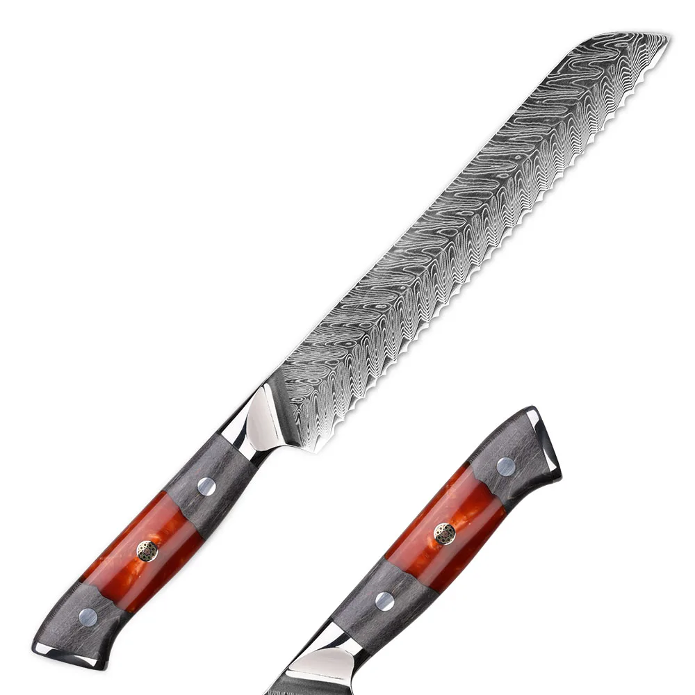 

Special Solidified Wood & Red Resin Handle Cake Knife 73 layers Damascus Steel Bread Knife