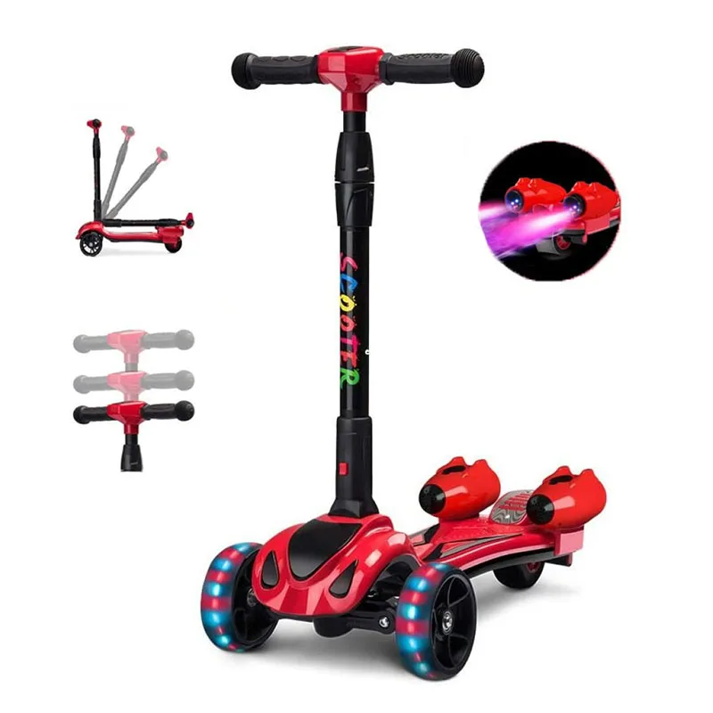 

2022 hot sell folding adjustable height cheap 3 wheels spray electric scooter kids kick toddler scooters rocket for children