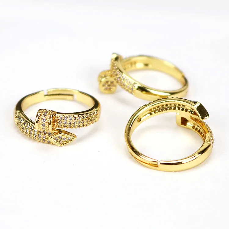 

RM1121 Hot Sale Delicate Bling 18K Gold Plated Diamond Cubic Zirconia CZ Pave Nail Rings for Women Girls