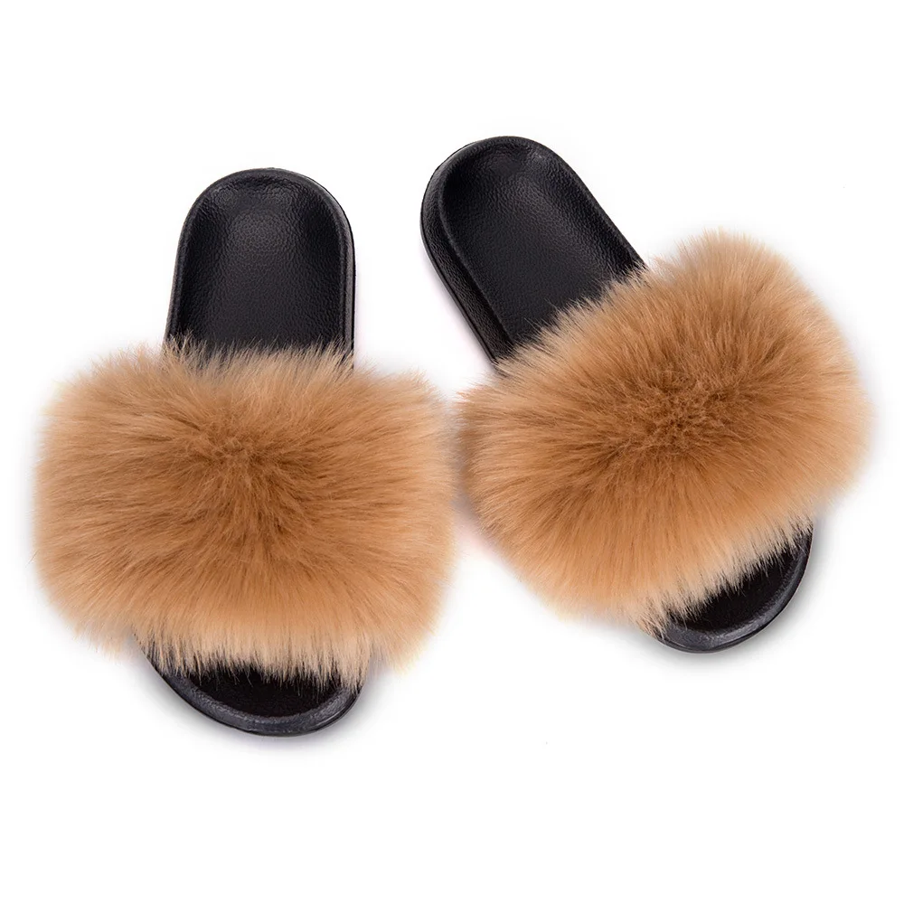 

furry slippers vendor 2020 Winter fake Fluffy Furry Slippers House With Fur Slides Female Warm Soft Indoor fluffy slippers