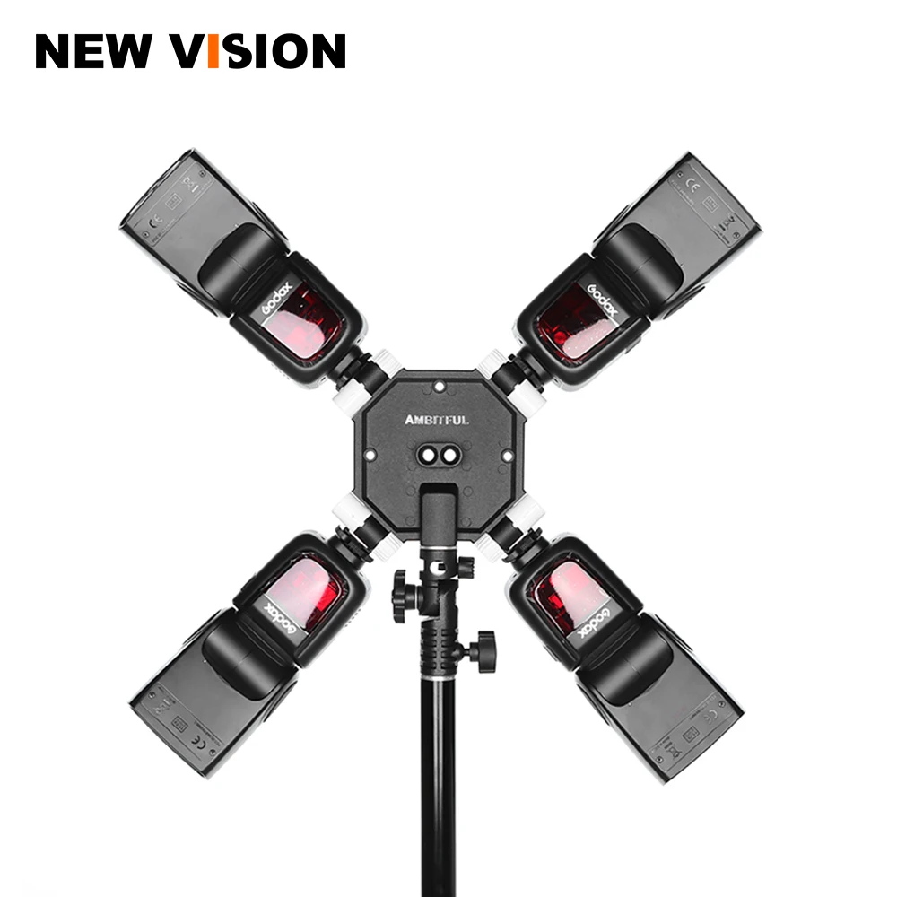

Flexible Universal 4-Way Hot Shoe Speedlight Flash Holder Bracket Adapter with 2 Umbrella Holder for Godox Speedlite, Black