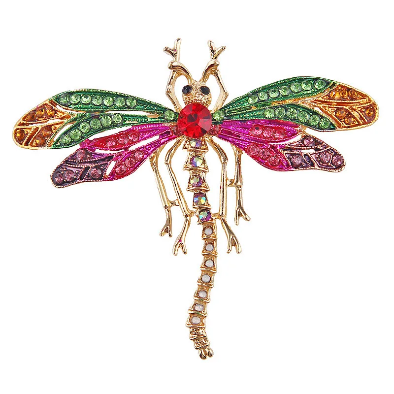 

JW-112 Men And Women Clothing Accessories Brooch Jewelry Color Drip Glaze Rhinestone Alloy Big Dragonfly Insect Pins Brooches, Picture colors