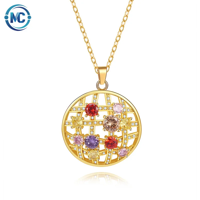 

2021 Hollow Round Shape Zirconia Colorful Gemstone Wedding Party Jewelry pendant