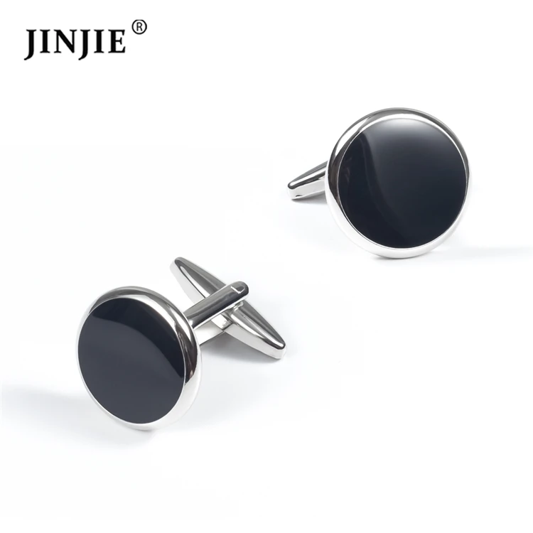 

Best selling stock round black enamel classic cufflinks for men