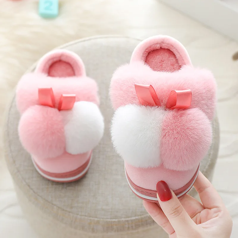 

Kids Winter Slippers Infant Baby Fur Ball Soft Slippers Children's Plush Indoor Home Slipper Warm Shoes For Toddler Girls Boys