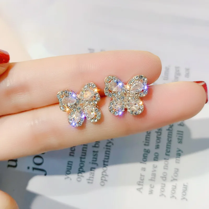 

Barlaycs 2020 Wholesale Statement Luxury Fancy Cute Mini Butterfly Gold Plated Crystal Rhinestone Stud Earrings for Women Girls, Multi