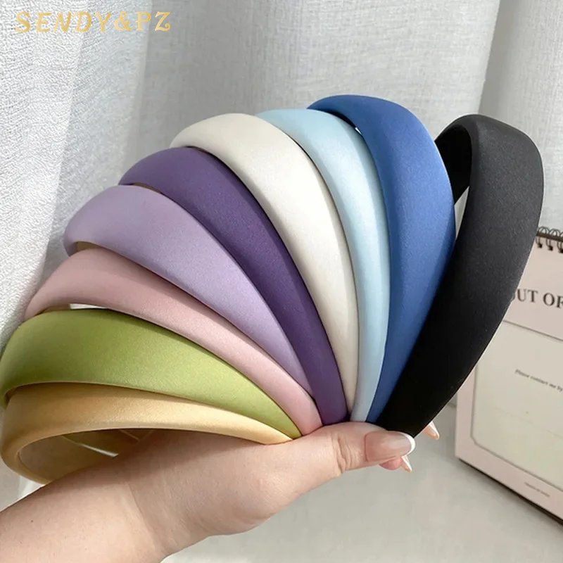 

Wholesale women girl hairband hair accessory vintage wide women cloth head bands thick Satin sponge padded headbands