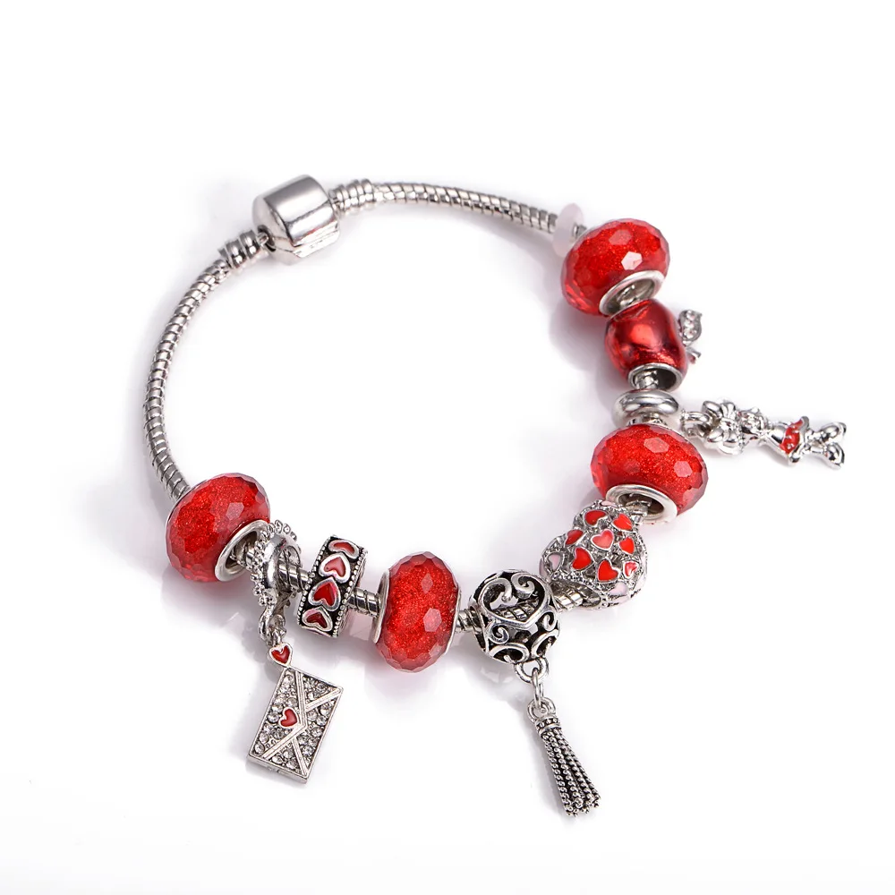 

Red Cartoon Mickey Mouse Large Beads Bracelets Hollow Beads Heart Tassel Bangle Bracelets Charm Bracelets For Women, Picture shown