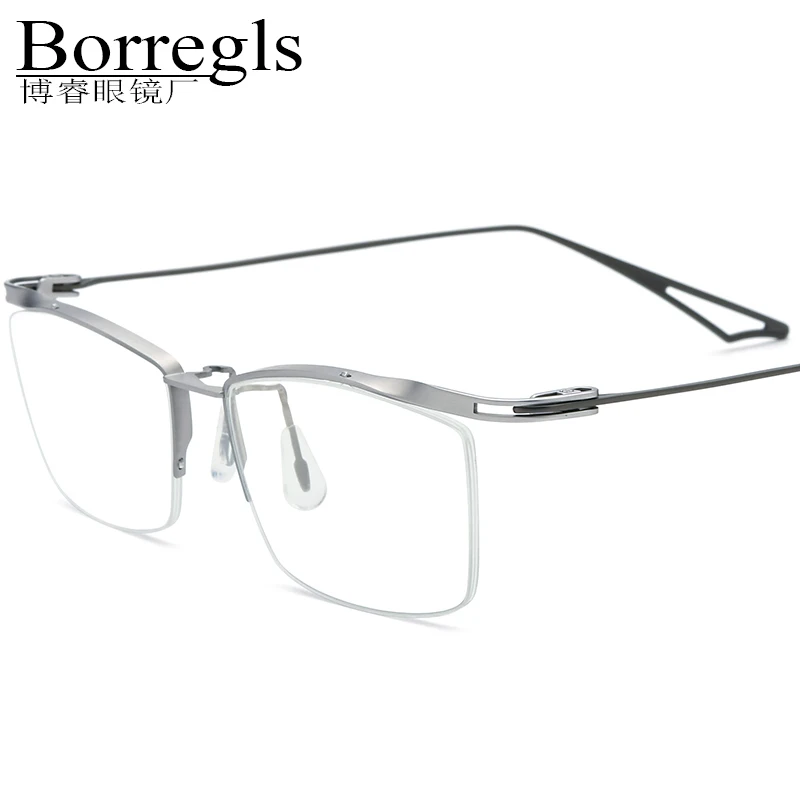 Borregls Titanium Glasses Frame Men 2025 New Designer Square Eyeglasses Half-Rim Semi-Rimless Lightweight Optical Eyewear 198640