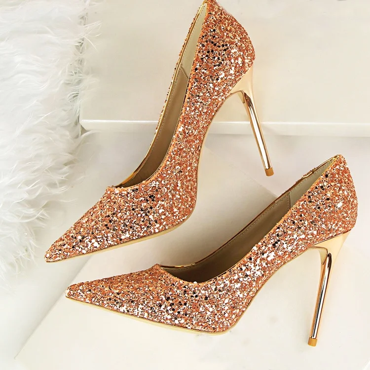 

Sparking Sequins Sexy Plus Size Nightclub Luxury Wedding Shoes Women Party Heels Lady Pumps, Black,blue,brown,and yellow