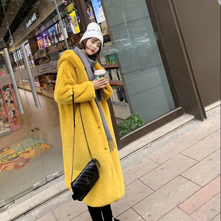 

2020 new arrivals winter faux mink fur women long coat with hooded