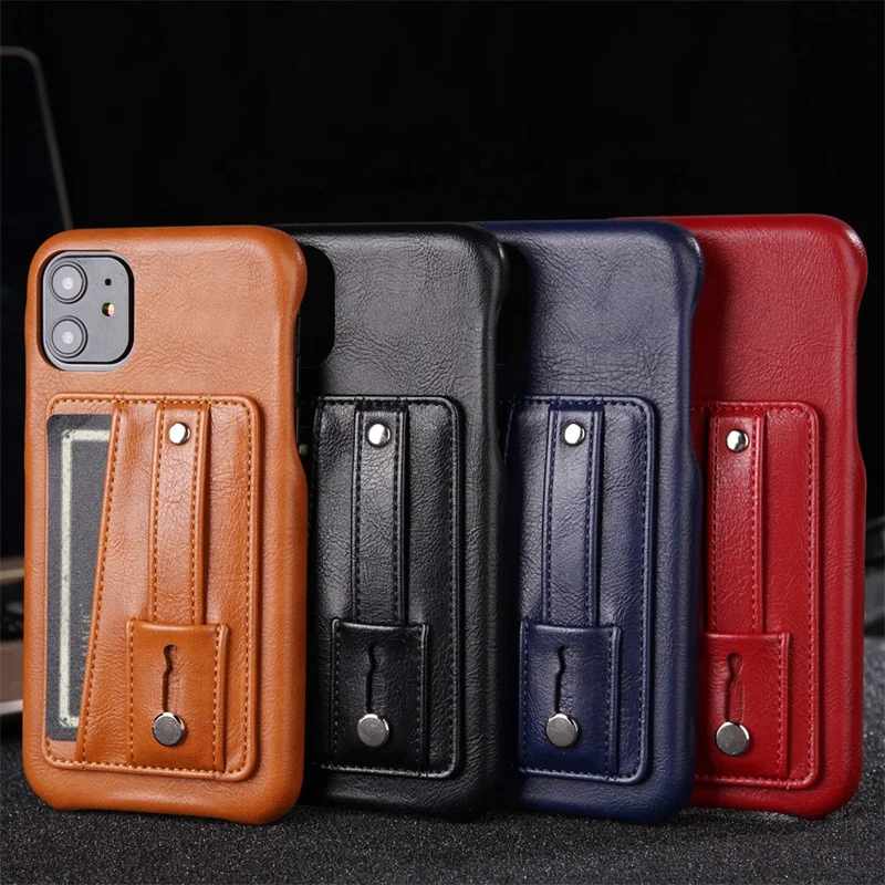 

Low MOQ mobile phone back cover with removable sticky credit card case phone holder for iphone 12 leather wallet, 4 colors