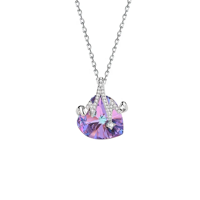 

Free Shipping Women Jewelry Austrian Crystal 925 Sterling Silver Amethyst Necklace 2022, Purple