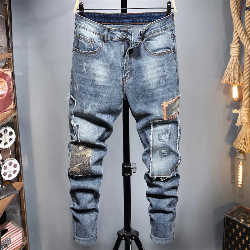 

AIPA 2021 Men High Quality Trend Stretch Slim Fit Denim Patchwork Jeans For Men, Customized color