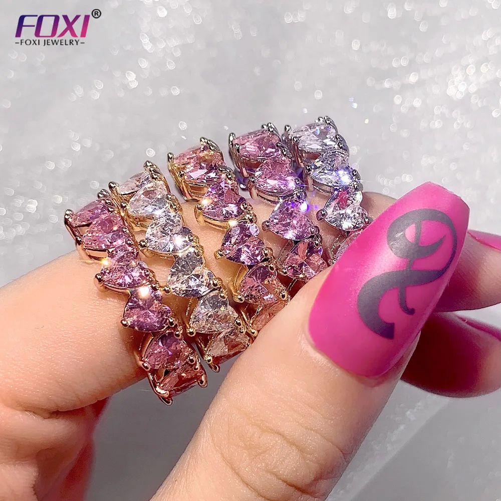 

Foxi jewelry simple metal rose gold color pink cz stone love heart ring for girls