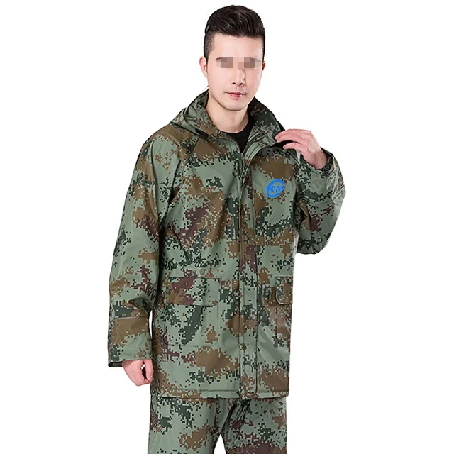 

Fashion Camo Printing PVC Knitted Rain Jacket, Camo;army green