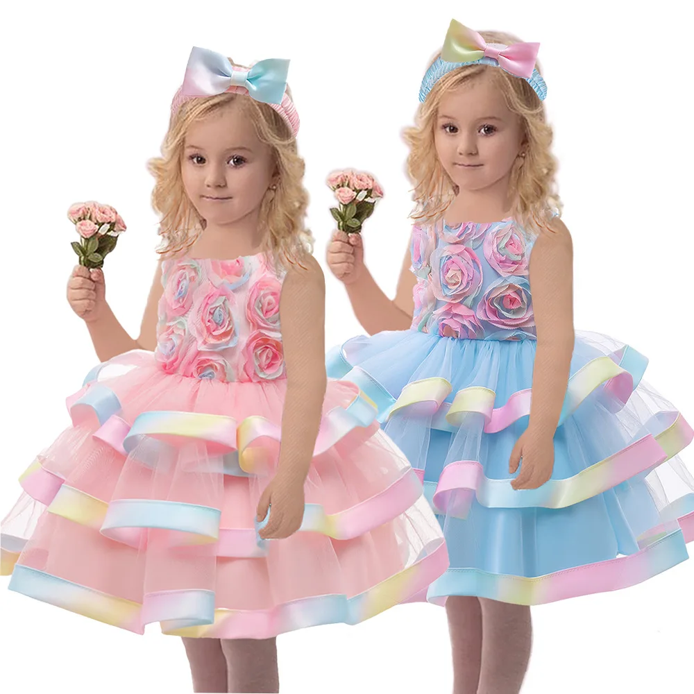 

1-9Y Spring new girl's dress mixed yarn baby princess colorful color matching children's dress manufacturer
