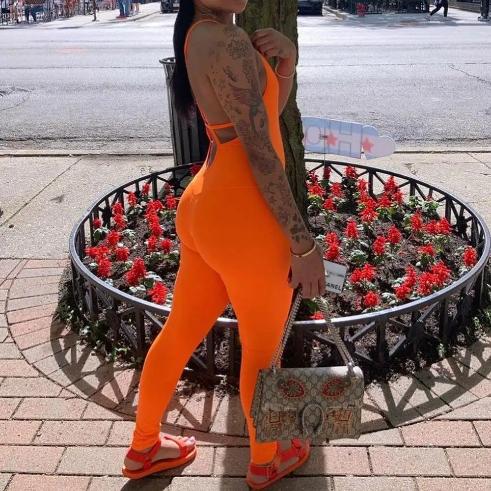 

X00581S Casual Biker Shorts Rompers Women Workout Active Wear Skinny Playsuit Fashion Bodycon 2020, Black pink orange