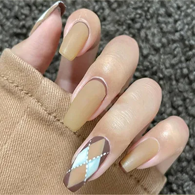 

2021 Autumn Winter Season False Nail Khaki Color Long Ballet Nail Wearable Removable Artificial Fingernails