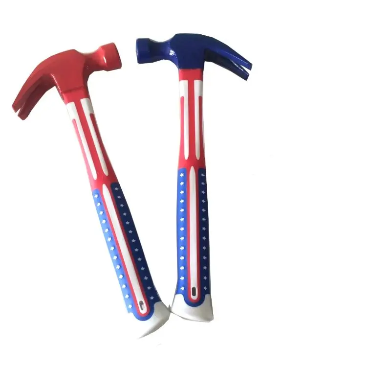 

Powder painting blue red white forged steel material claw hammer head with USA flag TPR handle