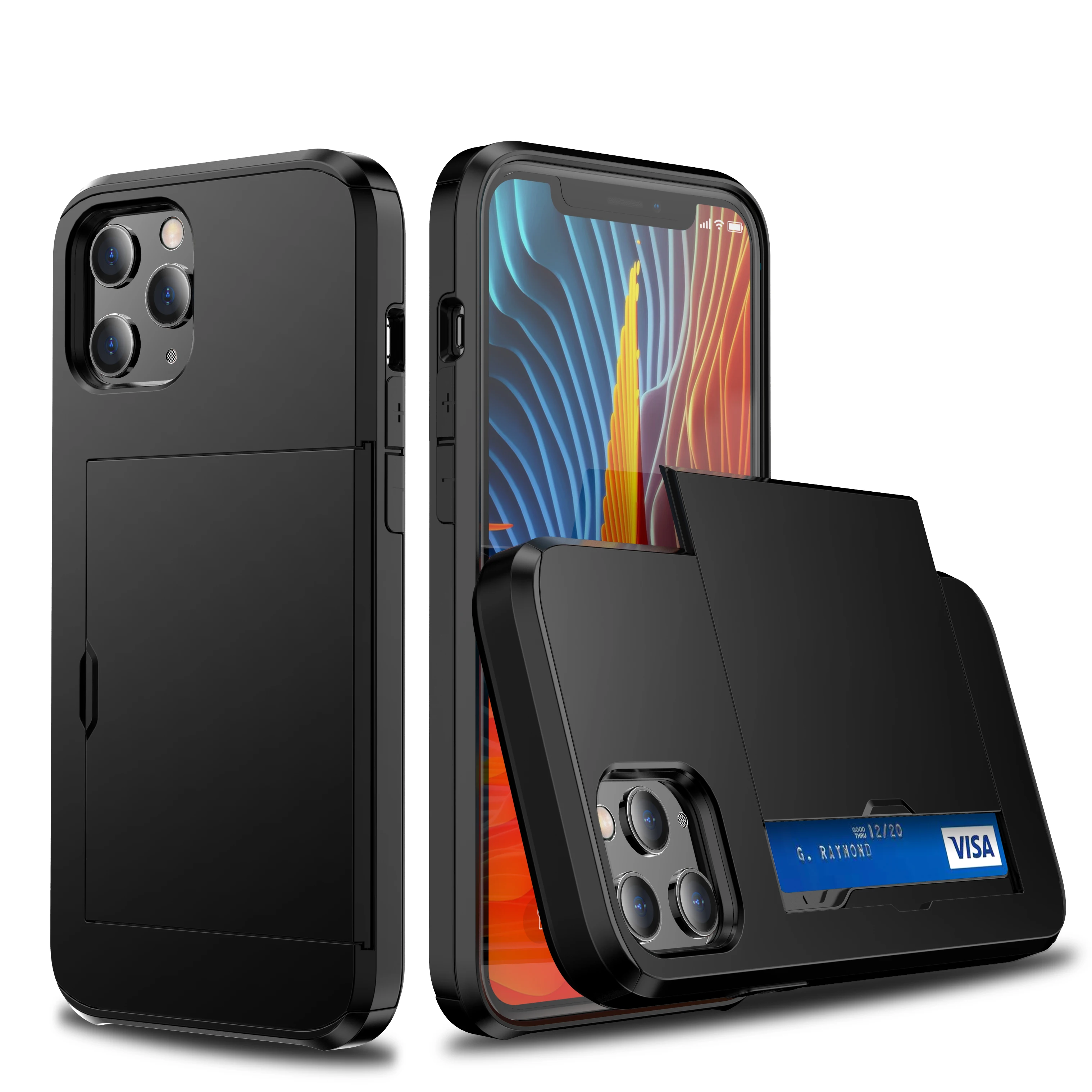 

Amazon Hot Sale credit card slot case high quality pc case for iphone 12, for iphone 11 pro max cover credit card holders