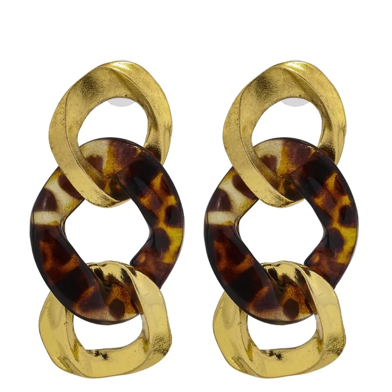 

2020 Fashion Hyperbolic Geometric 18K Gold Long Chain Link Statement Earrings Tortoiseshell Acrylic Link Circle Dangle Earrings, As picture show