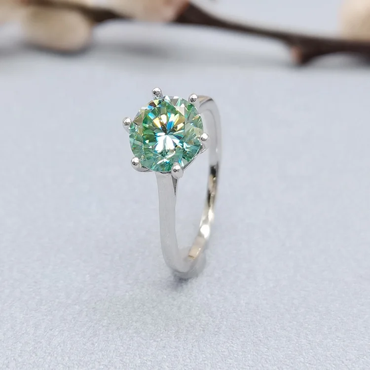 

925 Silver Engagement Ring Diamond 1Carat 2Carat Round Green Blue Moissanite Ring