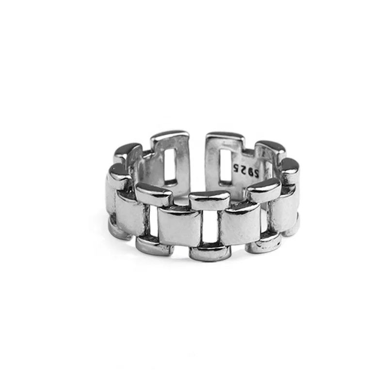 

Creative Hollow Opening Rings Vintage Silver Plated Watch Chain Texture Open Finger Rings For Holiday Gift