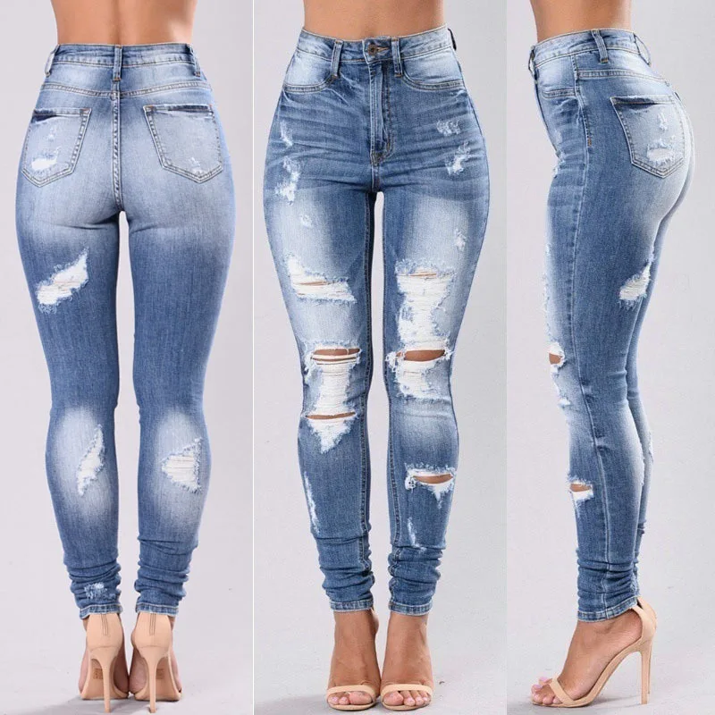 

High Quality Casual Camo Print Skinny Distressed Women Jeans With Pocket S- 3XL, Customized color distressed women jeans