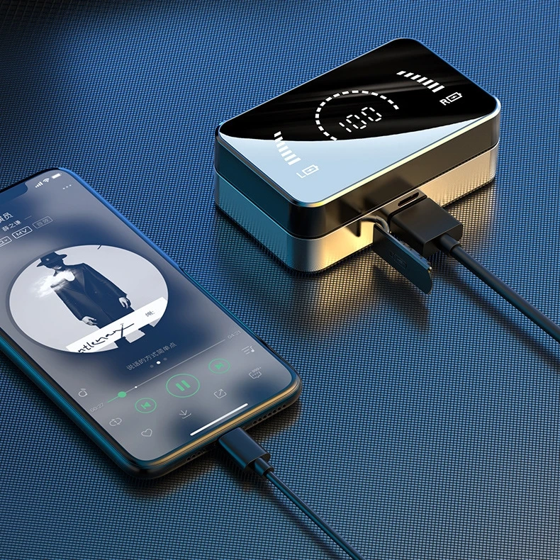 

T5 Mirror Screen Design Make Up Helper Earphones Headphones Headsets Blue tooth Tws 5.1, Black