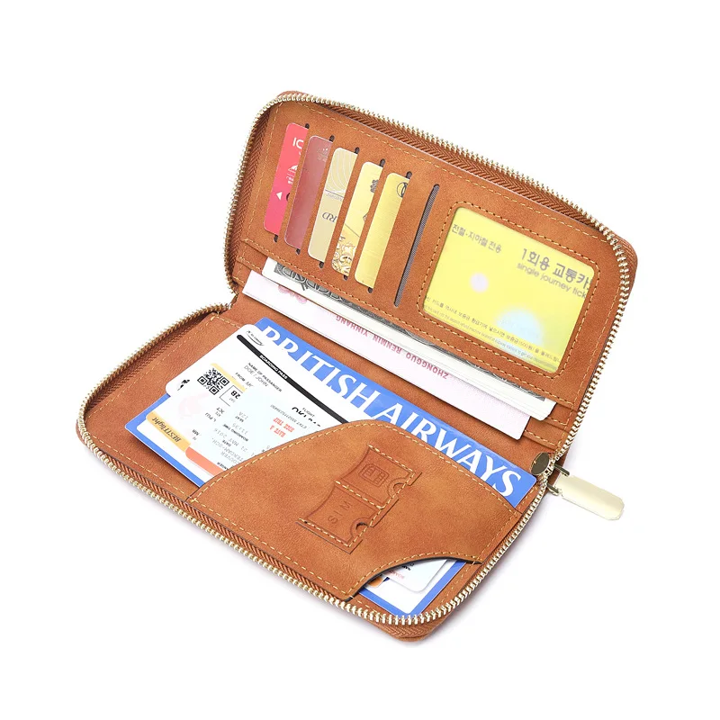 

2023 New travel zipper long wallet RFID pu leather document organizer bag customised luxury passport holder Bag