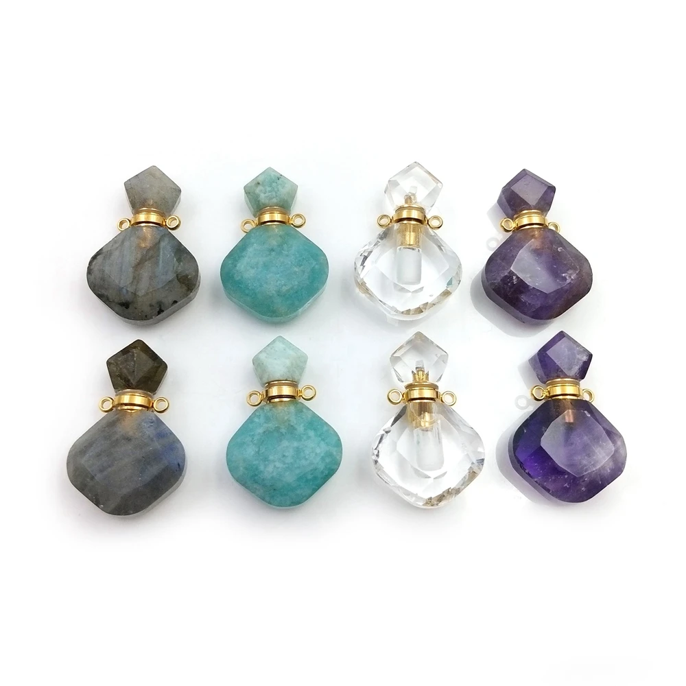 

Wholesale Small Size Perfume Bottle Pendant Choker Natural Quartz Amethyst Essential Oil Crystal Jewelry for Design Necklace, Multi