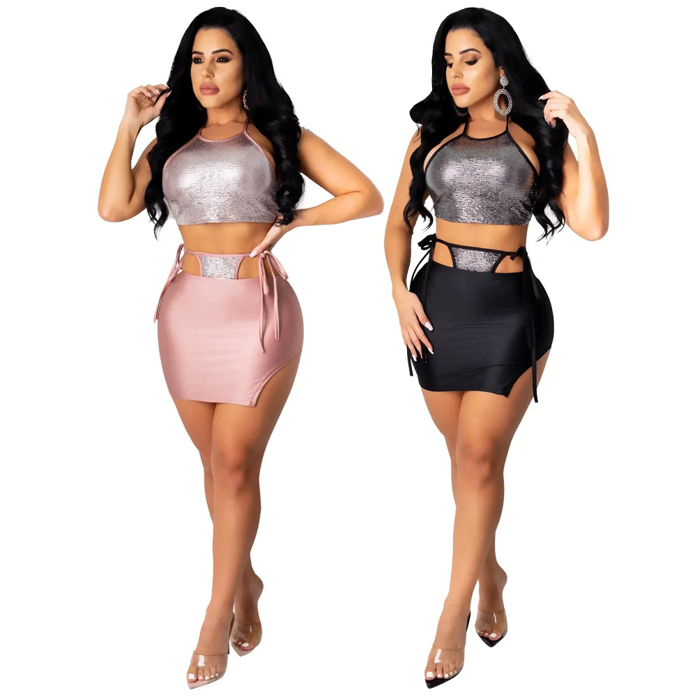 

8796 High quality competitive price bodycon two pieces skirt sets woman 2 piece club fall outfit ladies two piece set outfit