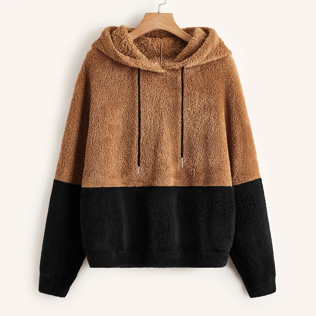 

Wholesale Street Knitted Front Pocket Color Block Fluffy fleece Fur women's Multi Color Hoodies