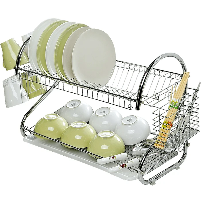 

ORZ 2-Tier Dish Drainer Compact Dish Drying Rack drip organizer sink pantry plate dishes, Silver
