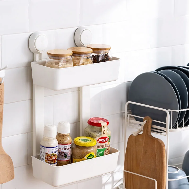 

Hanging Reusable Double Layers Spice Storage Holders Rack Basket For Kitchen Storage Organizer, White
