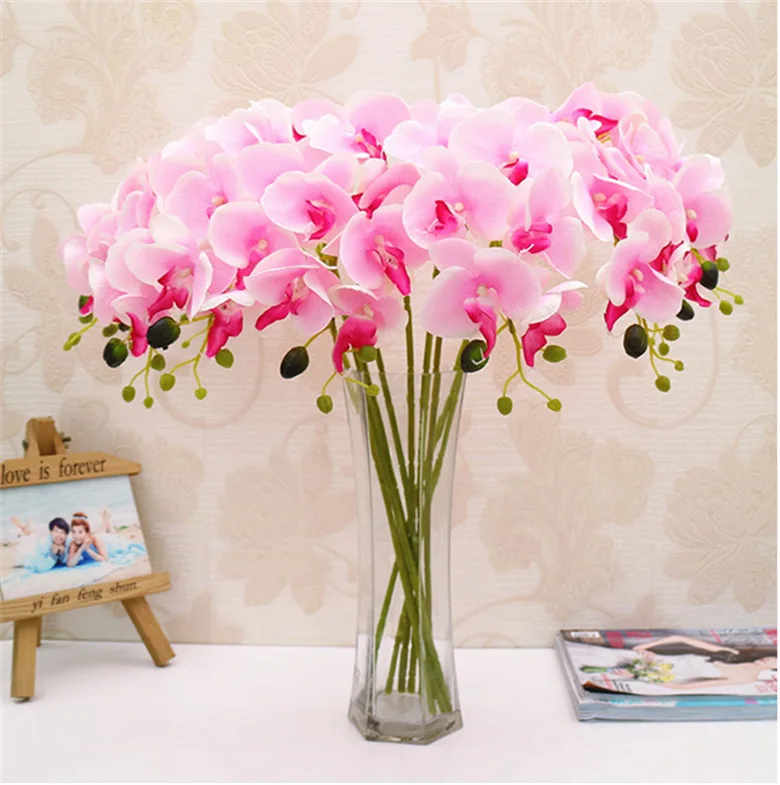 

Wholesale bulk big Decorative Flowers Artificial Flower Butterfly Orchid Flower phalaenopsis home party decoration