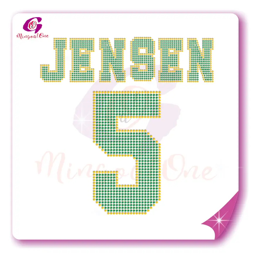 

Wholesale custom iron on hot fix number rhinestone transfer for sports wear and cloth, Select from color chart