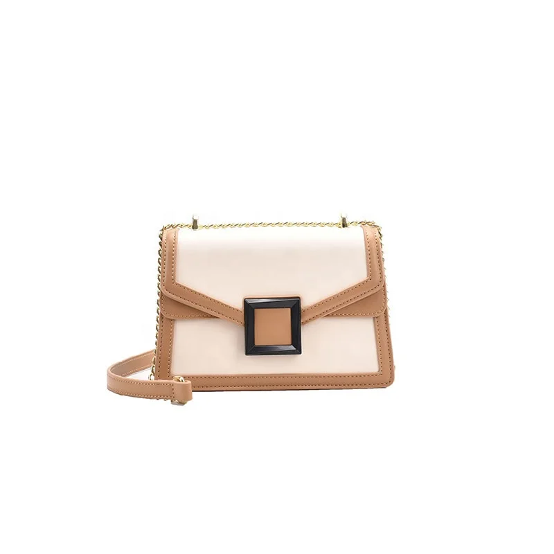 

2021 Contrast Solid PU Ladies Tote Purse Cross Chain Shoulder Fashion Vacation Girl Messenger Bag Women Small Handle Bags