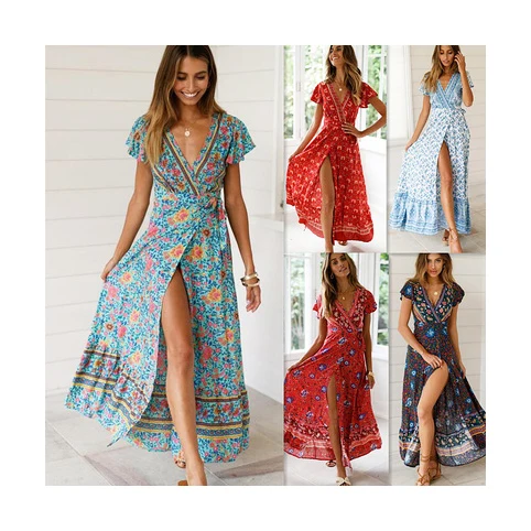 

KJ13 Summer leisure hot-selling holiday print dress sexy long dress women's clothing