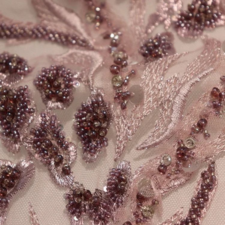 

New design 100%polyester spangle 3D bead sequin embroidery fabric for wedding dress