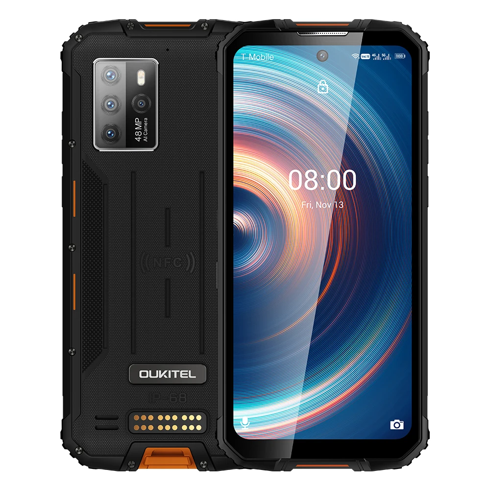 

OUKITEL WP10 IP68 Waterproof 5G Rugged Smartphone 8GB+128GB 8000mAh 48MP Camera 6.67 Inch FHD+ Global Version Mobile Phone NFC, Black/orange